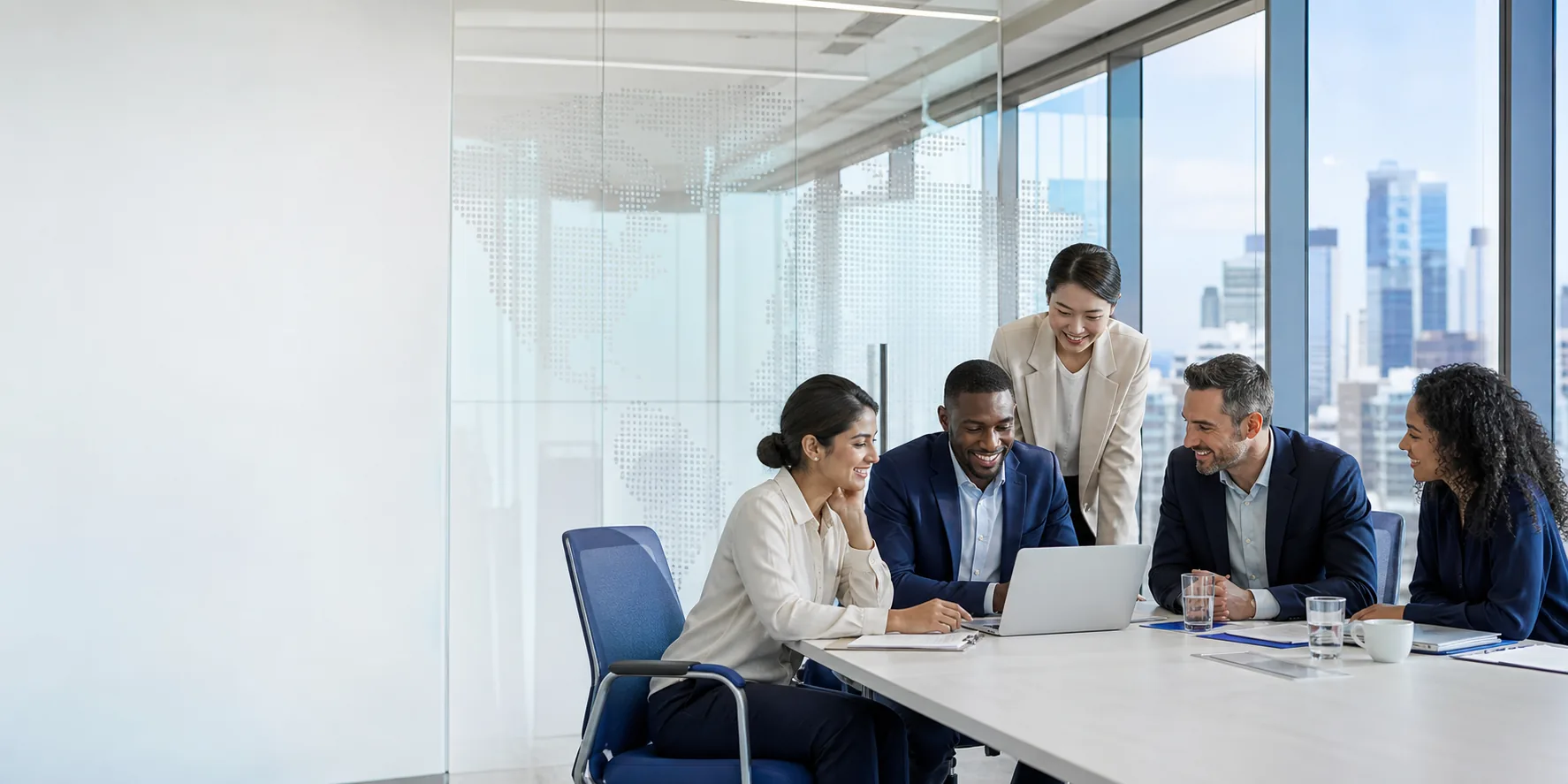 International professionals collaborating in a global office